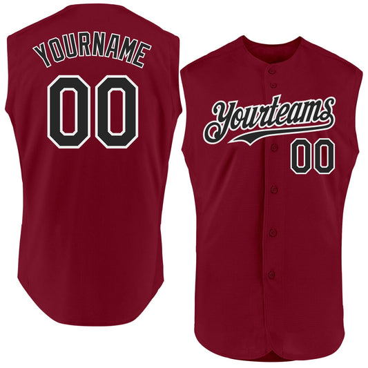 Custom Crimson Black-White Authentic Sleeveless Baseball Jersey - Main View