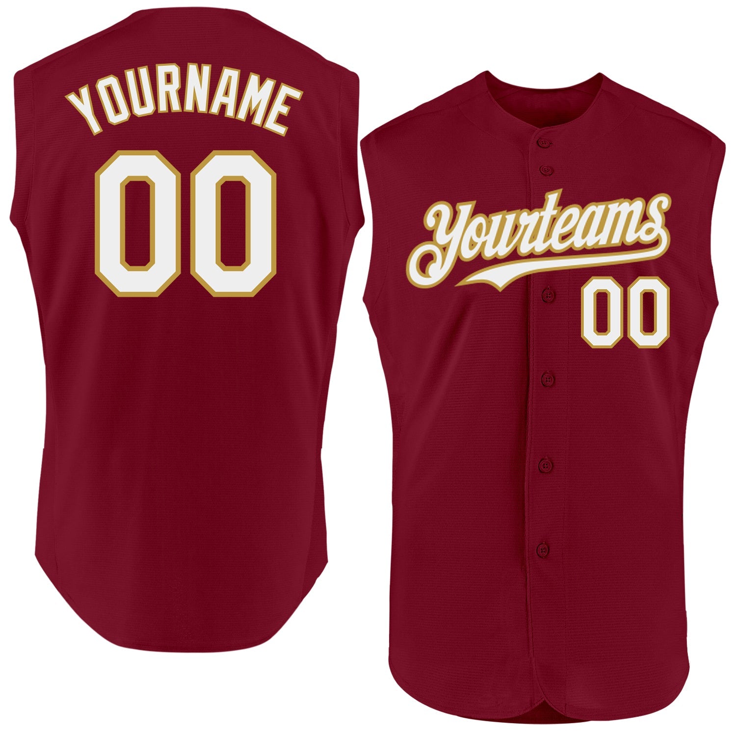 Custom Crimson White-Old Gold Authentic Sleeveless Baseball Jersey - Main View