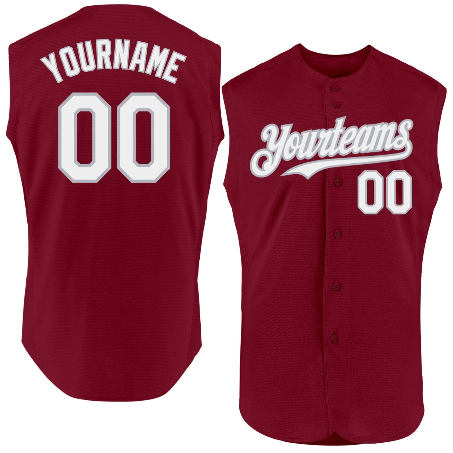 Custom Crimson White-Gray Authentic Sleeveless Baseball Jersey - Main View