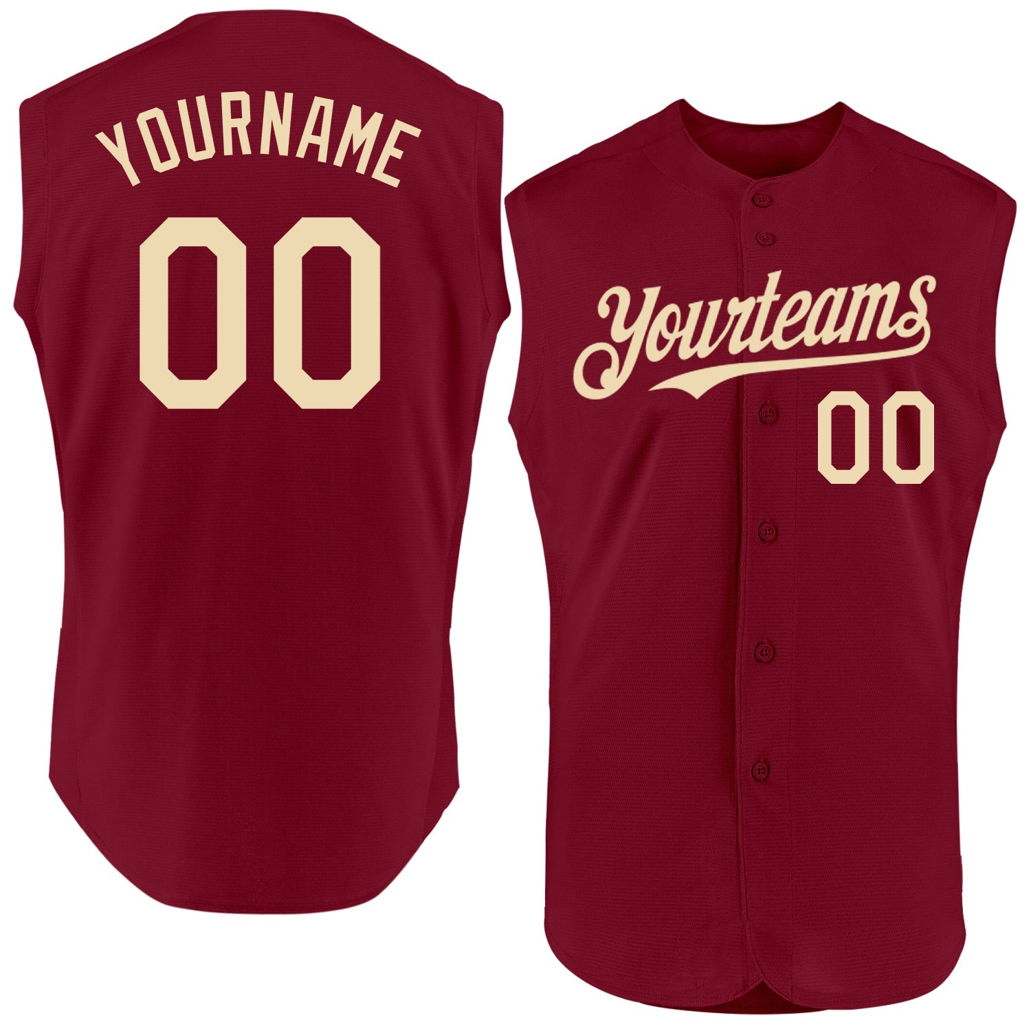 Custom Crimson Cream Authentic Sleeveless Baseball Jersey - Main View