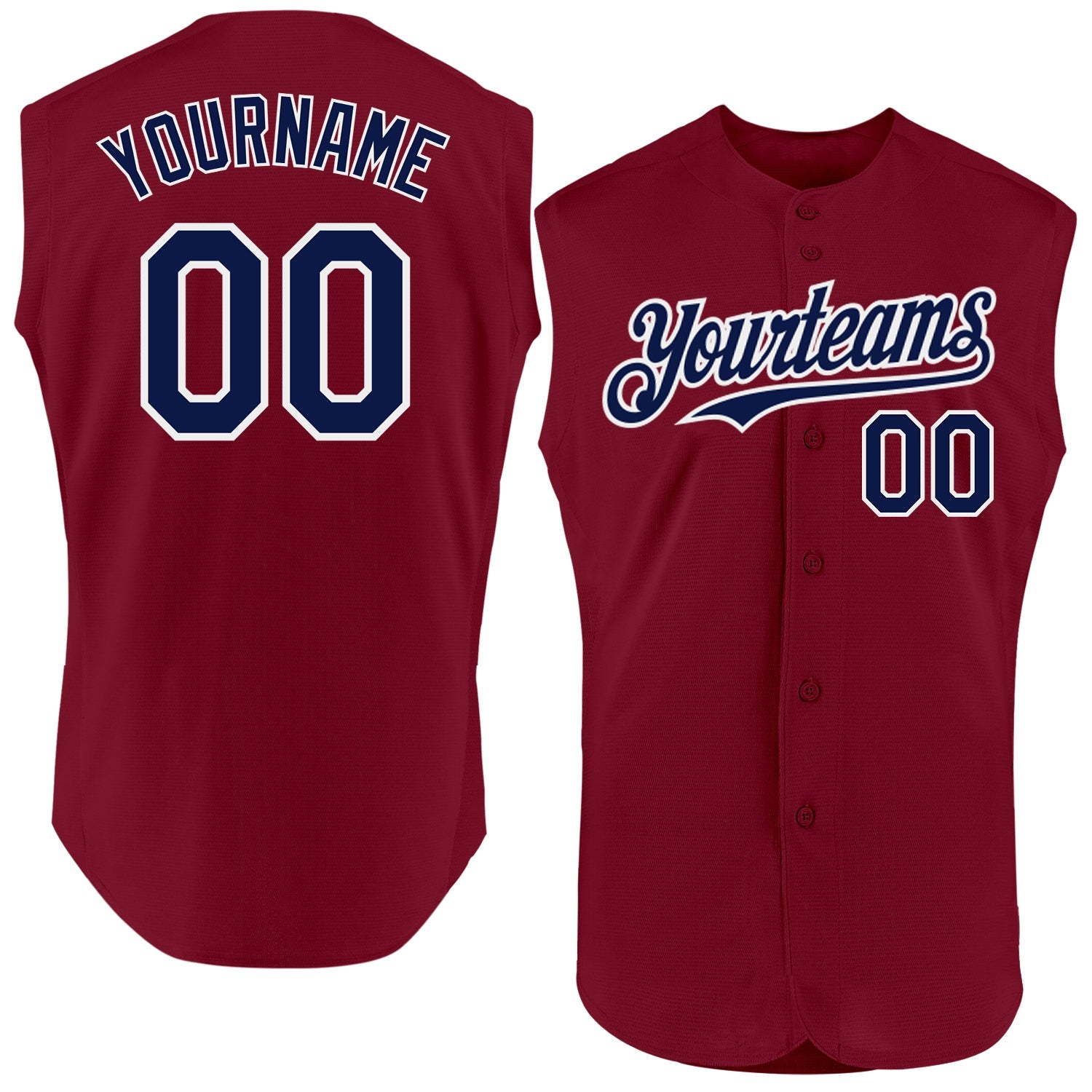 Custom Crimson Navy-White Authentic Sleeveless Baseball Jersey - Main View