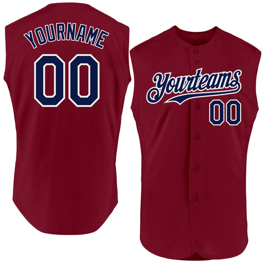 Custom Crimson Navy-White Authentic Sleeveless Baseball Jersey - Main View
