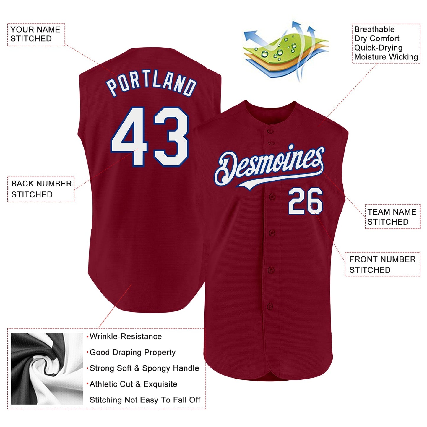 Custom Crimson White-Royal Authentic Sleeveless Baseball Jersey view 2