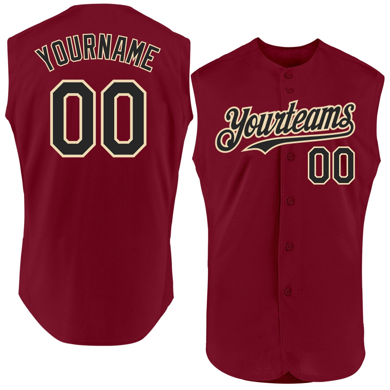 Custom Crimson Black-Cream Authentic Sleeveless Baseball Jersey - Main View