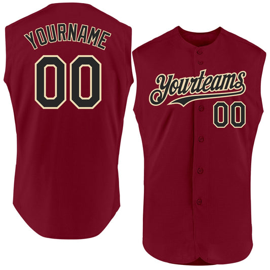 Custom Crimson Black-Cream Authentic Sleeveless Baseball Jersey - Main View