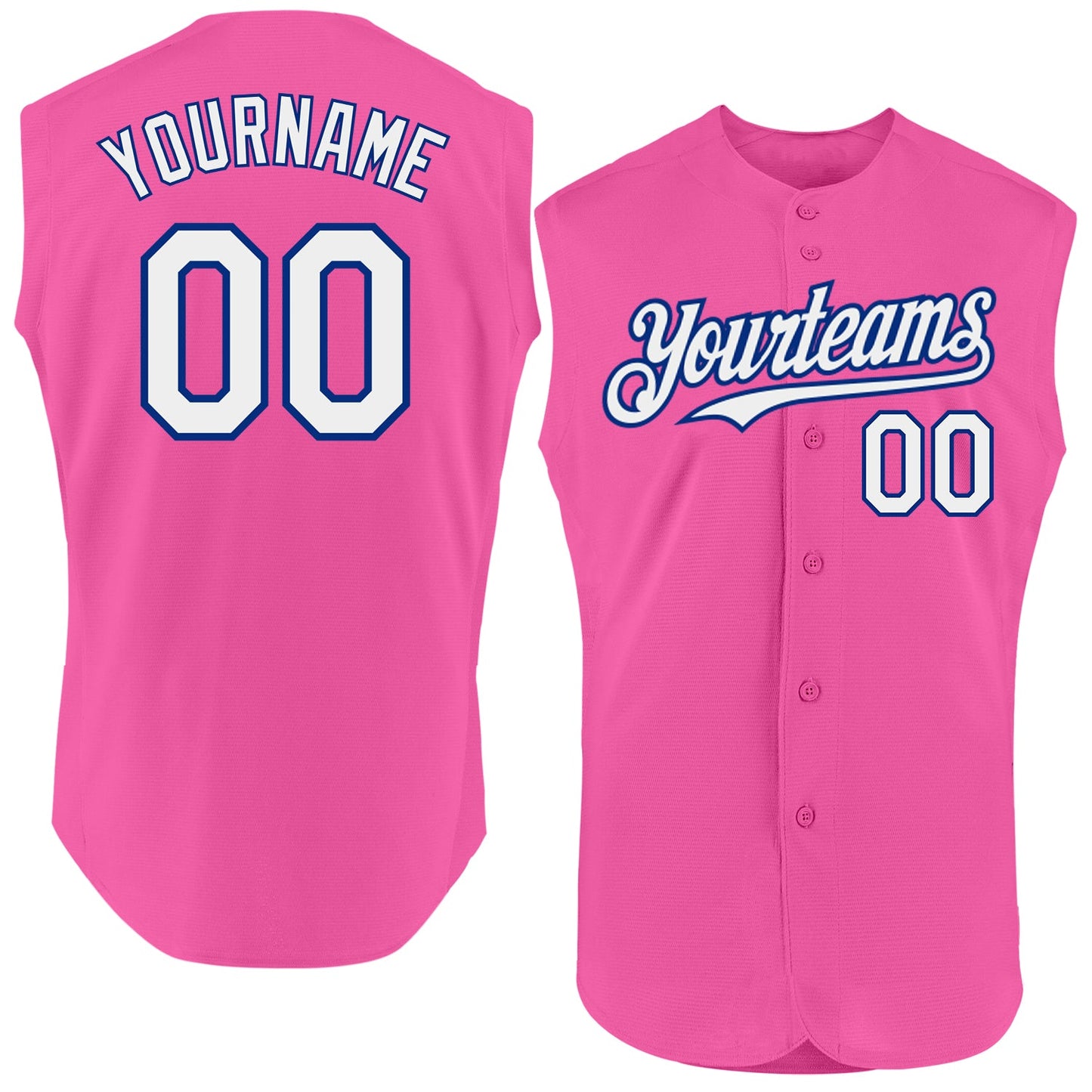Custom Pink White-Royal Authentic Sleeveless Baseball Jersey - Main View