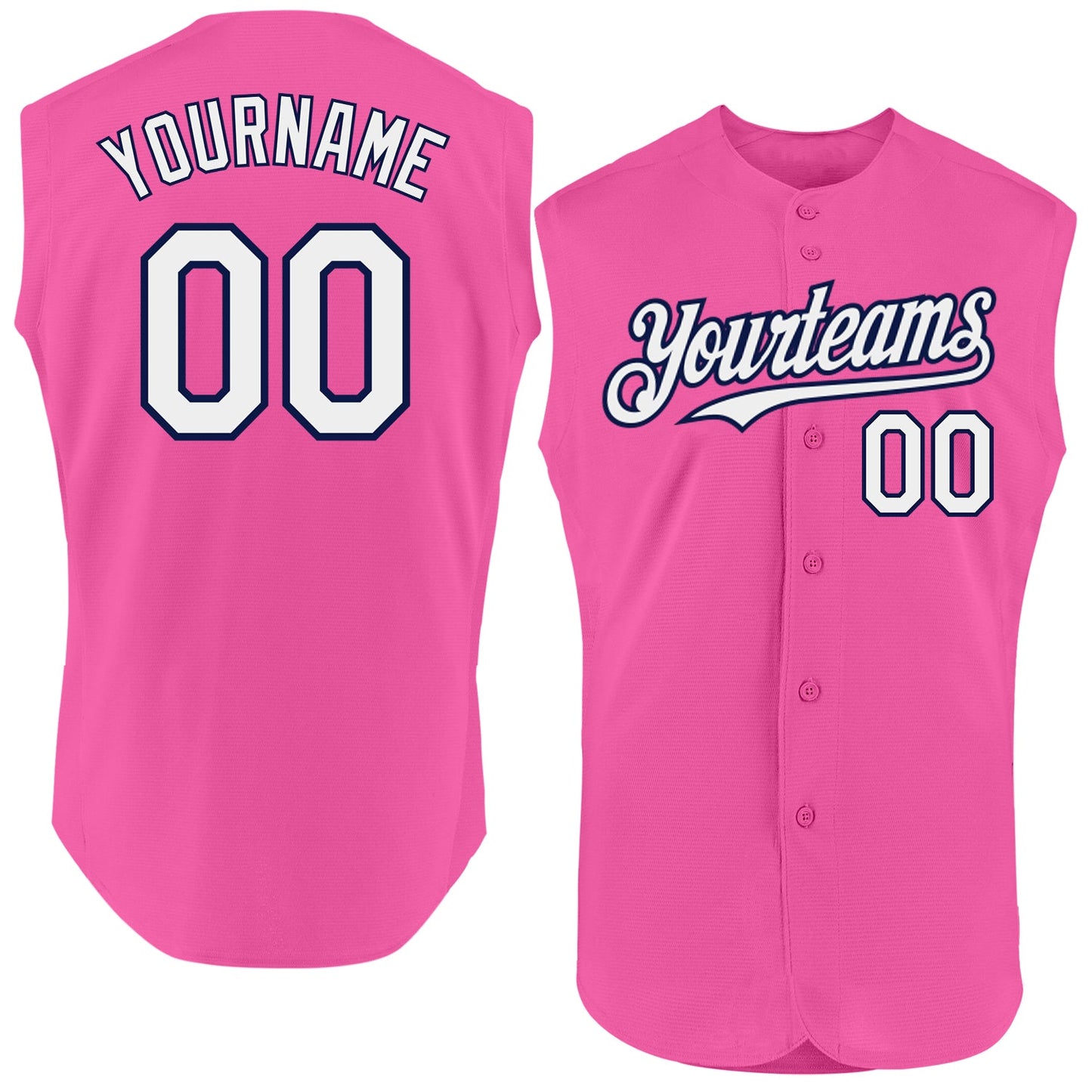 Custom Pink White-Navy Authentic Sleeveless Baseball Jersey - Main View