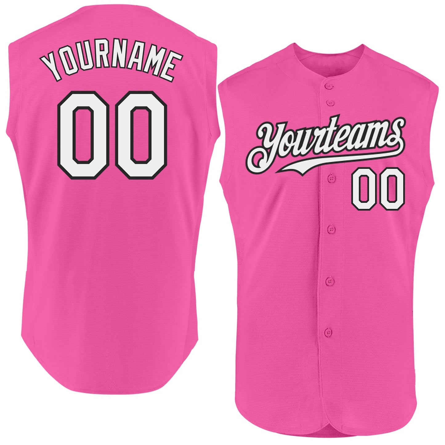 Custom Pink White-Black Authentic Sleeveless Baseball Jersey - Main View