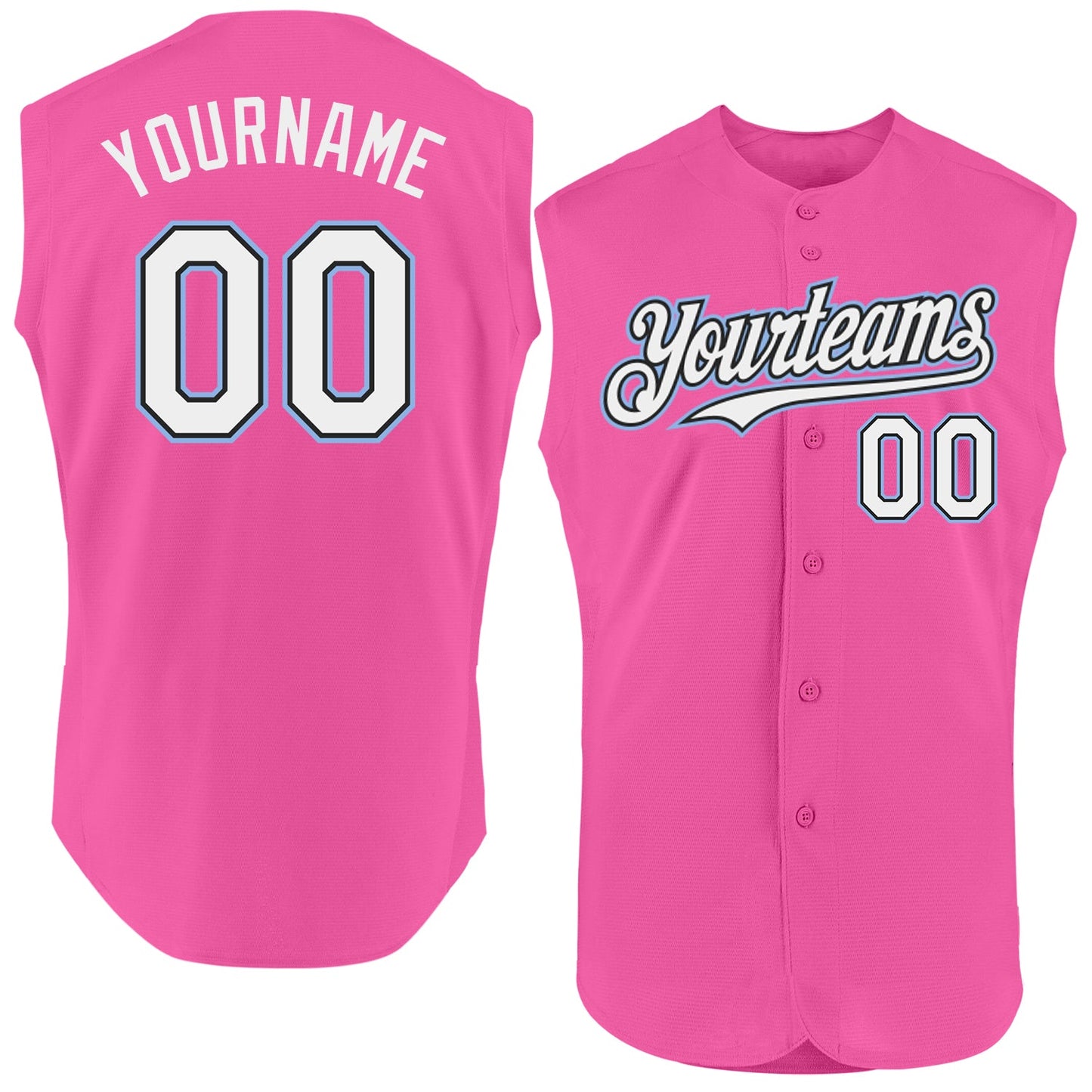 Custom Pink Black-Light Blue Authentic Sleeveless Baseball Jersey - Main View
