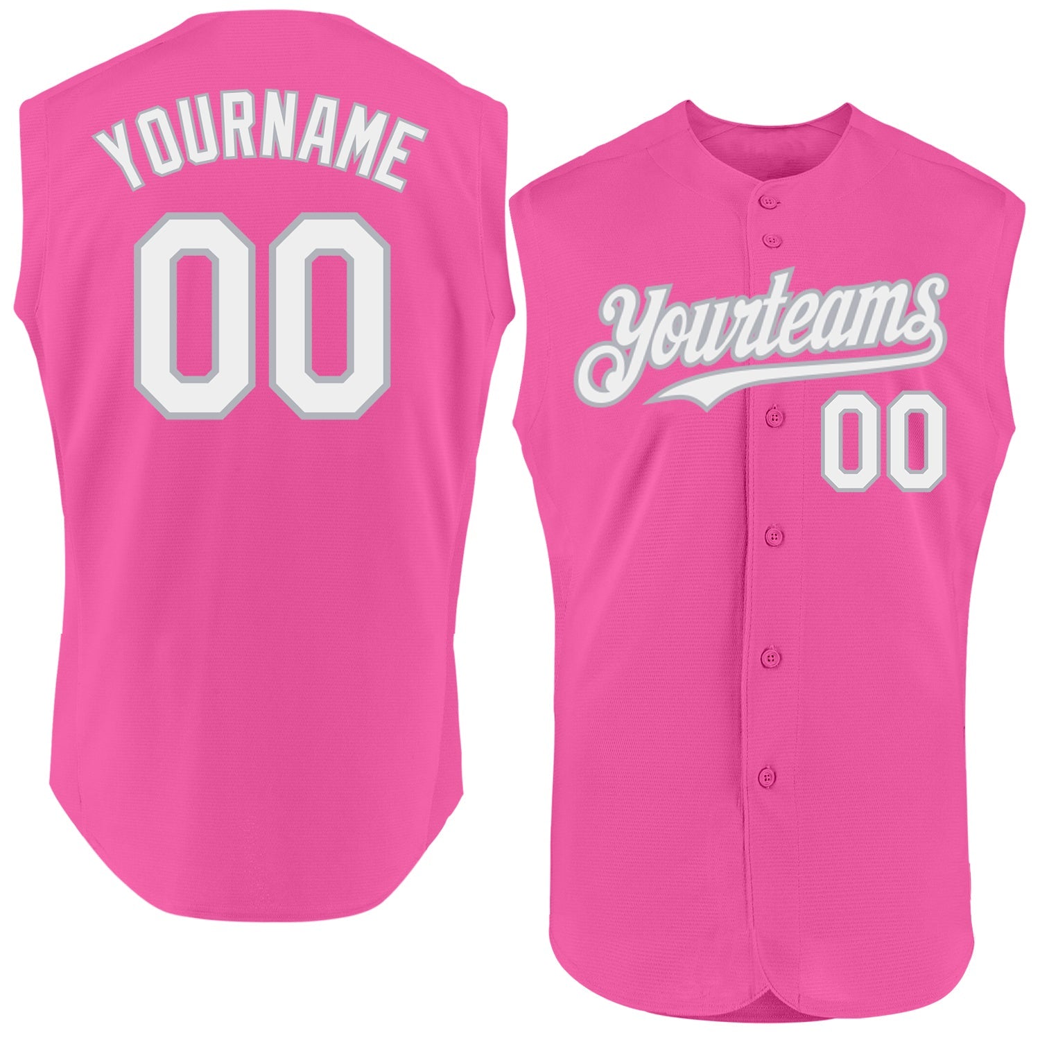 Custom Pink White-Gray Authentic Sleeveless Baseball Jersey - Main View