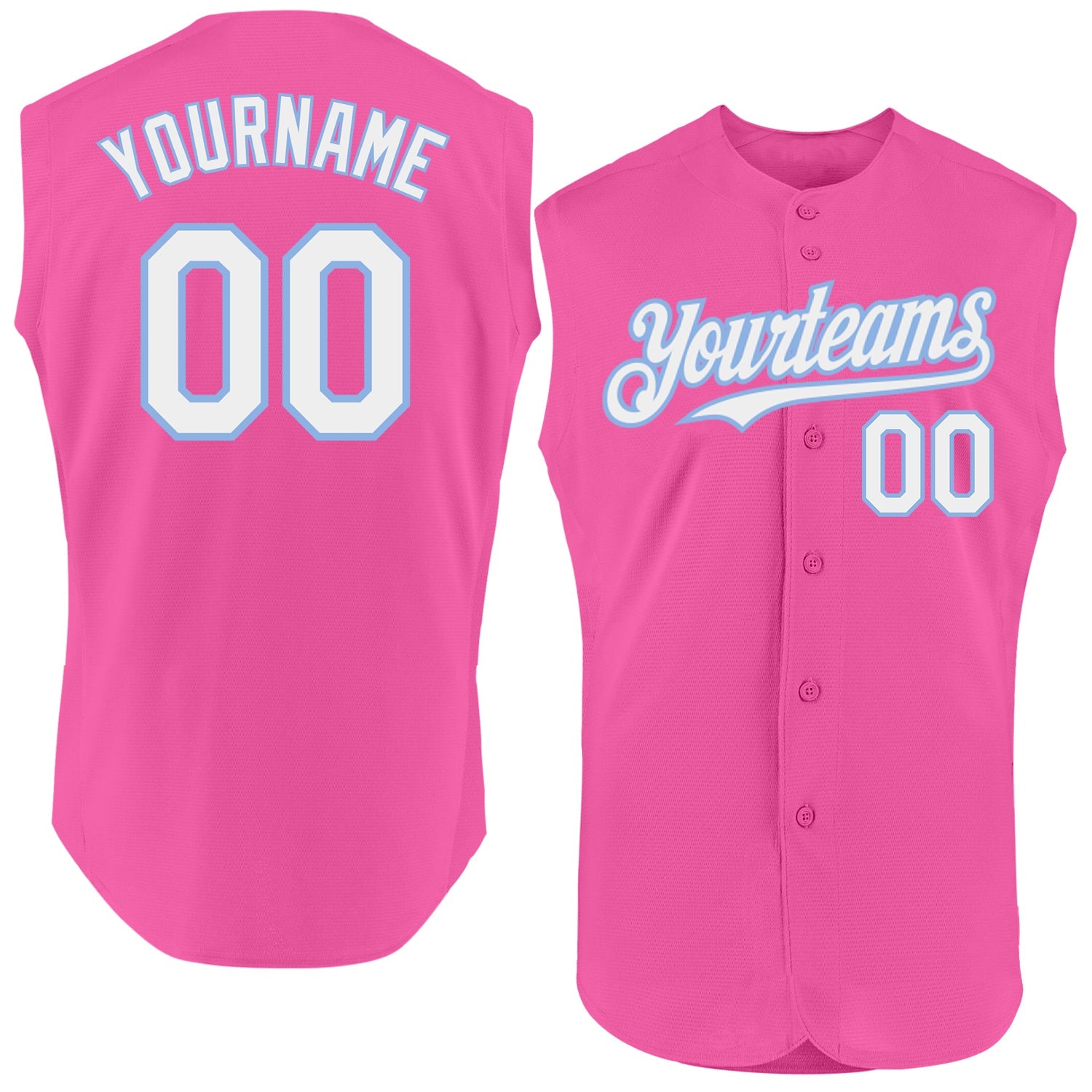Custom Pink White-Light Blue Authentic Sleeveless Baseball Jersey - Main View