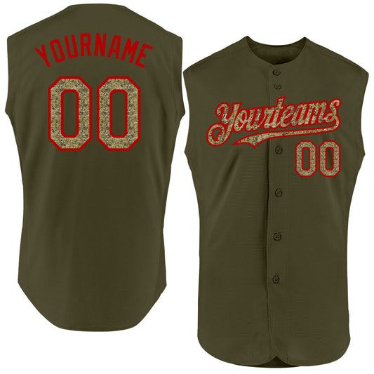 Custom Olive Camo-Red Authentic Sleeveless Salute To Service Baseball Jersey - Main View