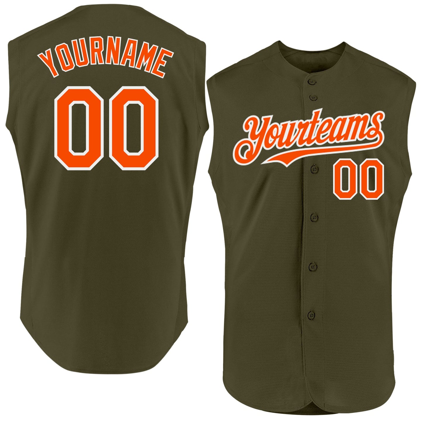 Custom Olive Orange-White Authentic Sleeveless Salute To Service Baseball Jersey - Main View