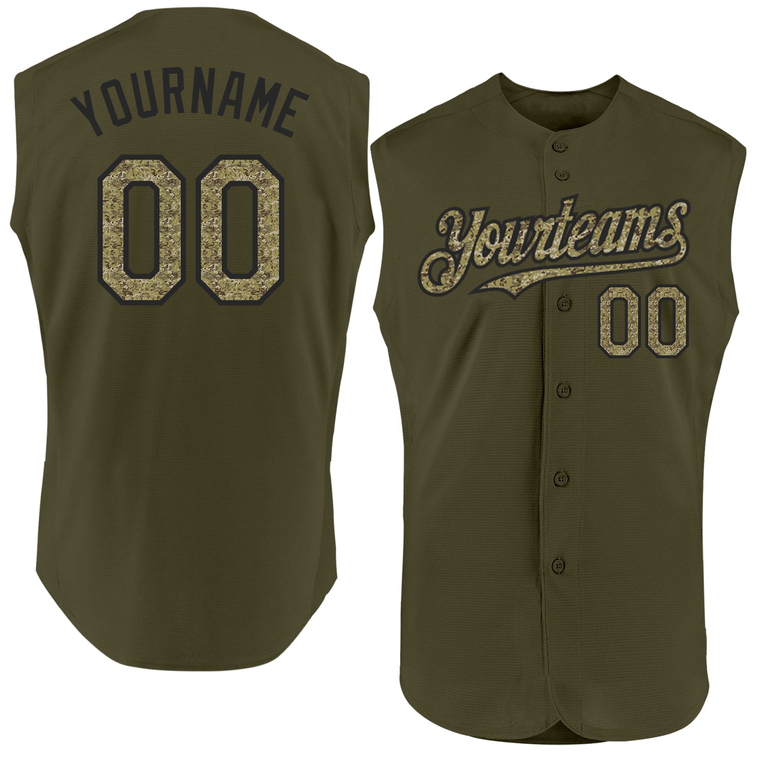 Custom Olive Camo-Black Authentic Sleeveless Salute To Service Baseball Jersey - Main View