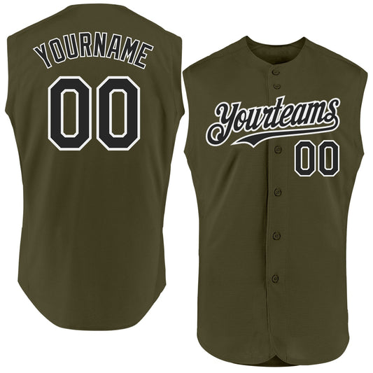 Custom Olive Black-White Authentic Sleeveless Salute To Service Baseball Jersey - Main View