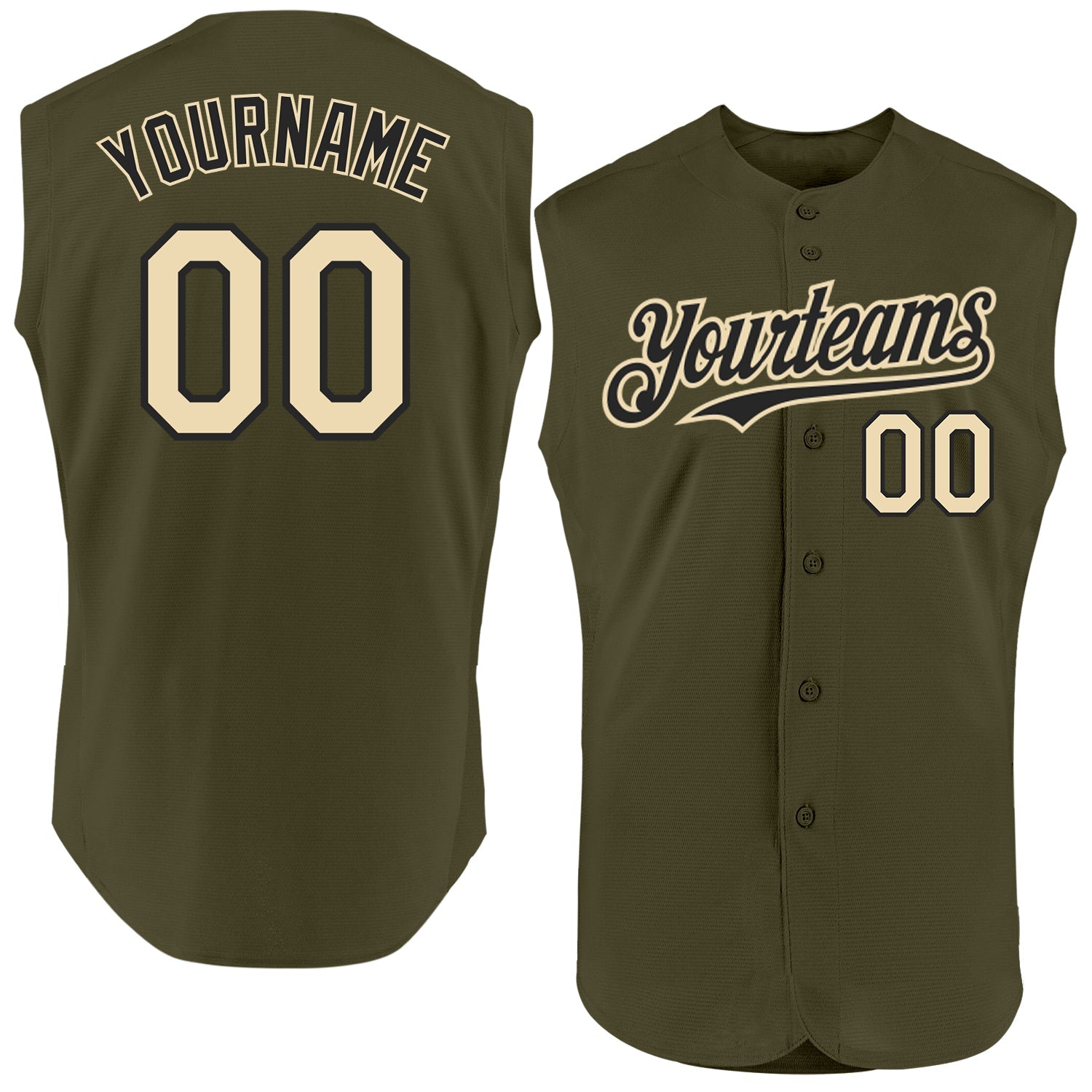 Custom Olive Cream-Black Authentic Sleeveless Salute To Service Baseball Jersey - Main View