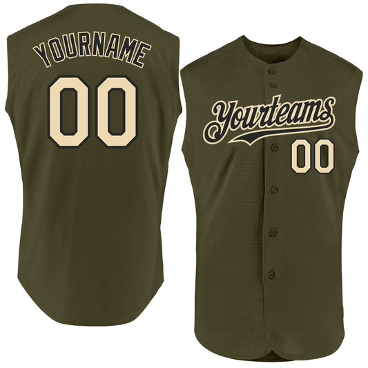 Custom Olive Cream-Black Authentic Sleeveless Salute To Service Baseball Jersey - Main View