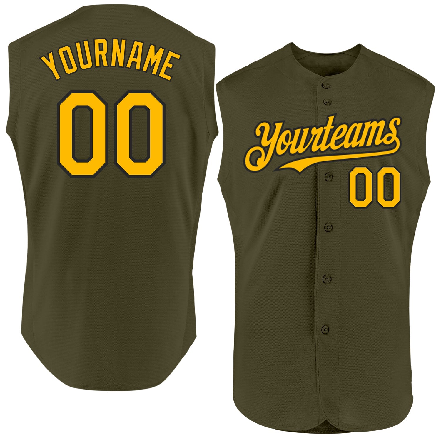 Custom Olive Gold-Black Authentic Sleeveless Salute To Service Baseball Jersey - Main View