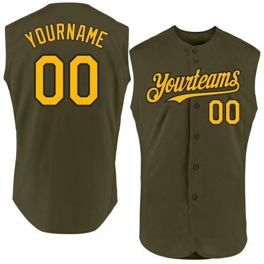 Custom Olive Gold-Black Authentic Sleeveless Salute To Service Baseball Jersey - Main View