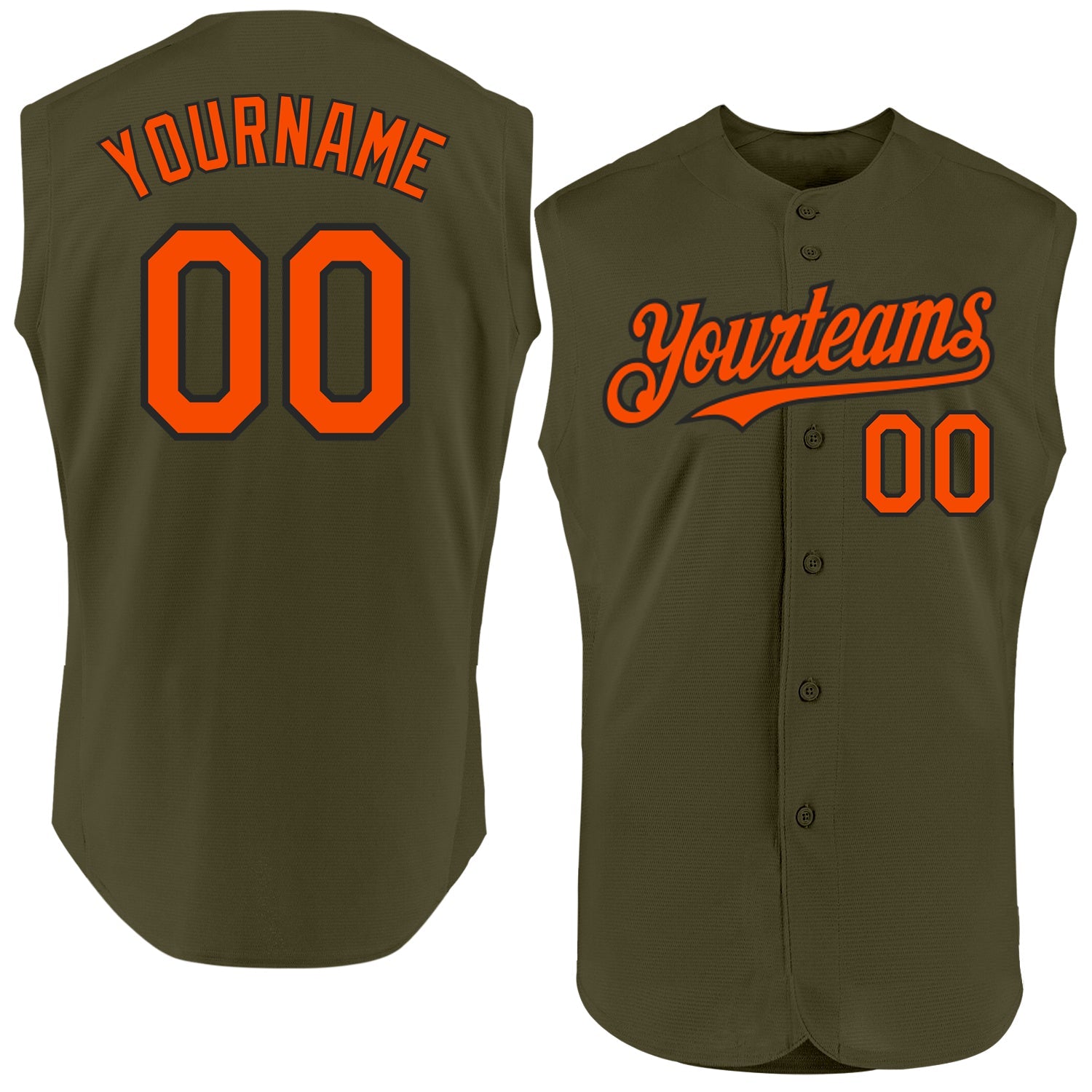 Custom Olive Orange-Black Authentic Sleeveless Salute To Service Baseball Jersey - Main View