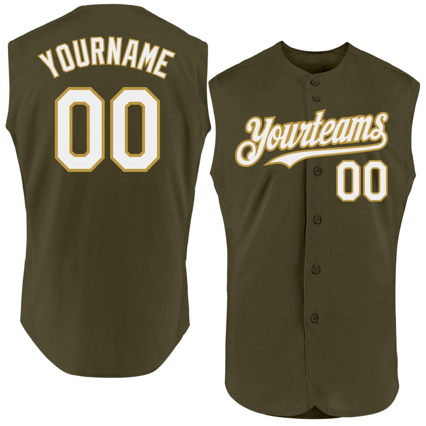 Custom Olive White-Old Gold Authentic Sleeveless Salute To Service Baseball Jersey - Main View
