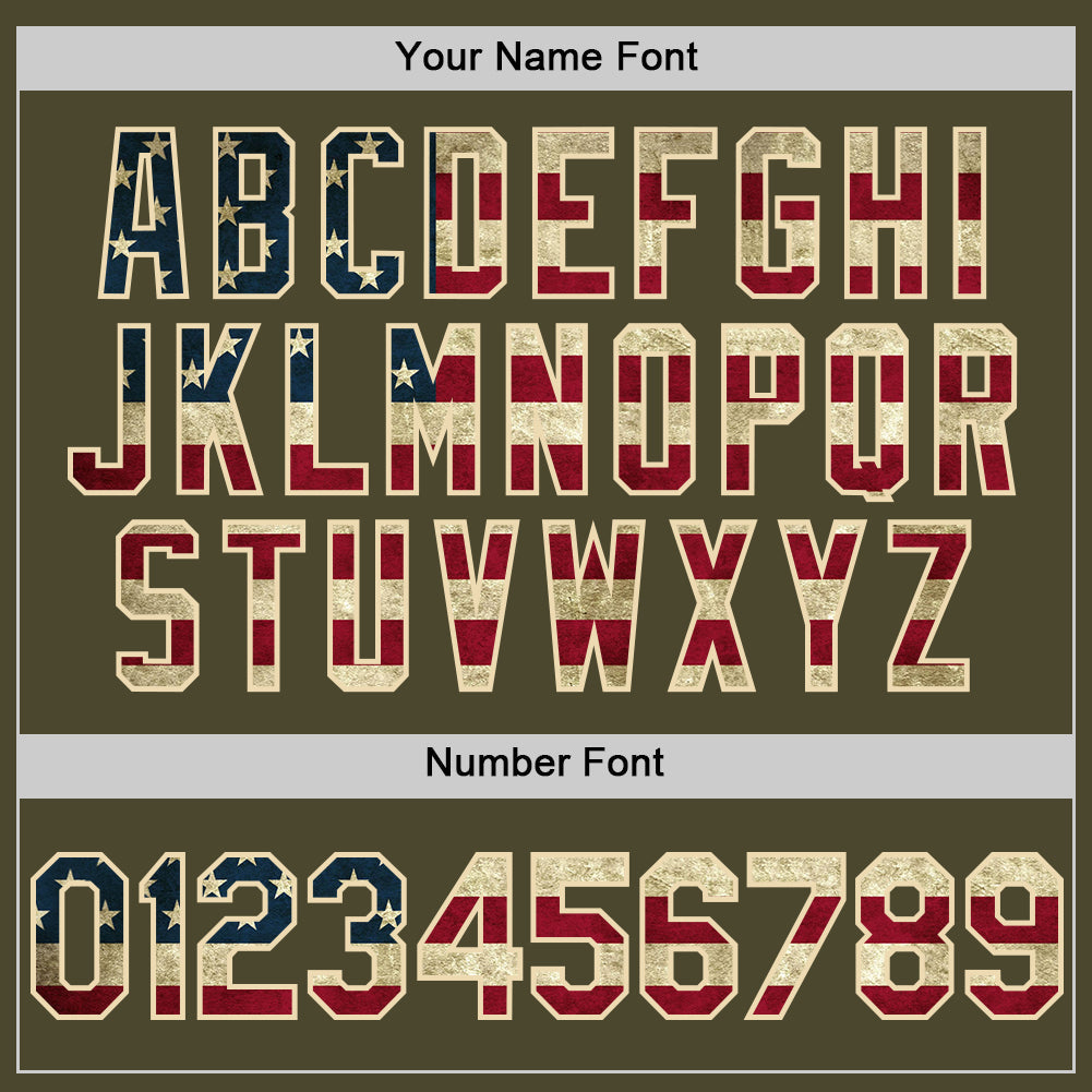 Custom Olive Vintage USA Flag-Cream Authentic Sleeveless Salute To Service Baseball Jersey view 4