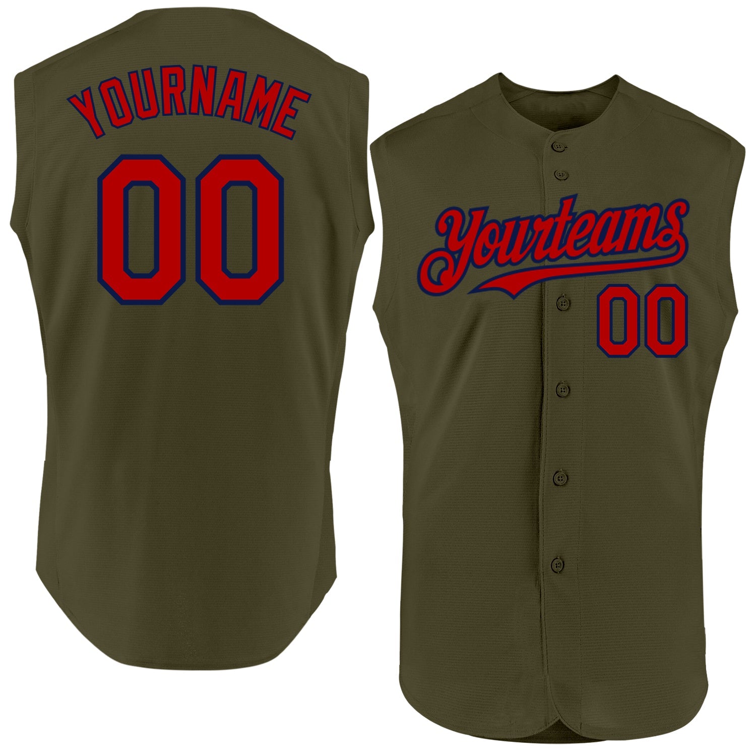 Custom Olive Red-Navy Authentic Sleeveless Salute To Service Baseball Jersey - Main View