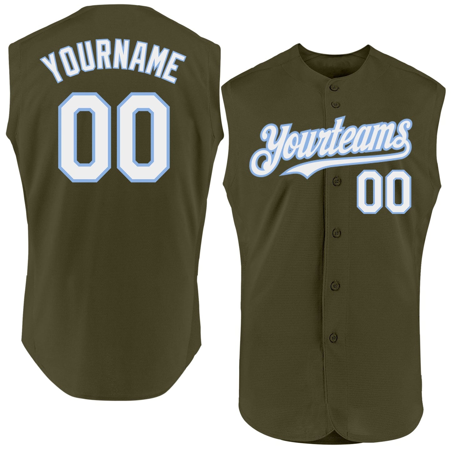 Custom Olive White-Light Blue Authentic Sleeveless Salute To Service Baseball Jersey - Main View