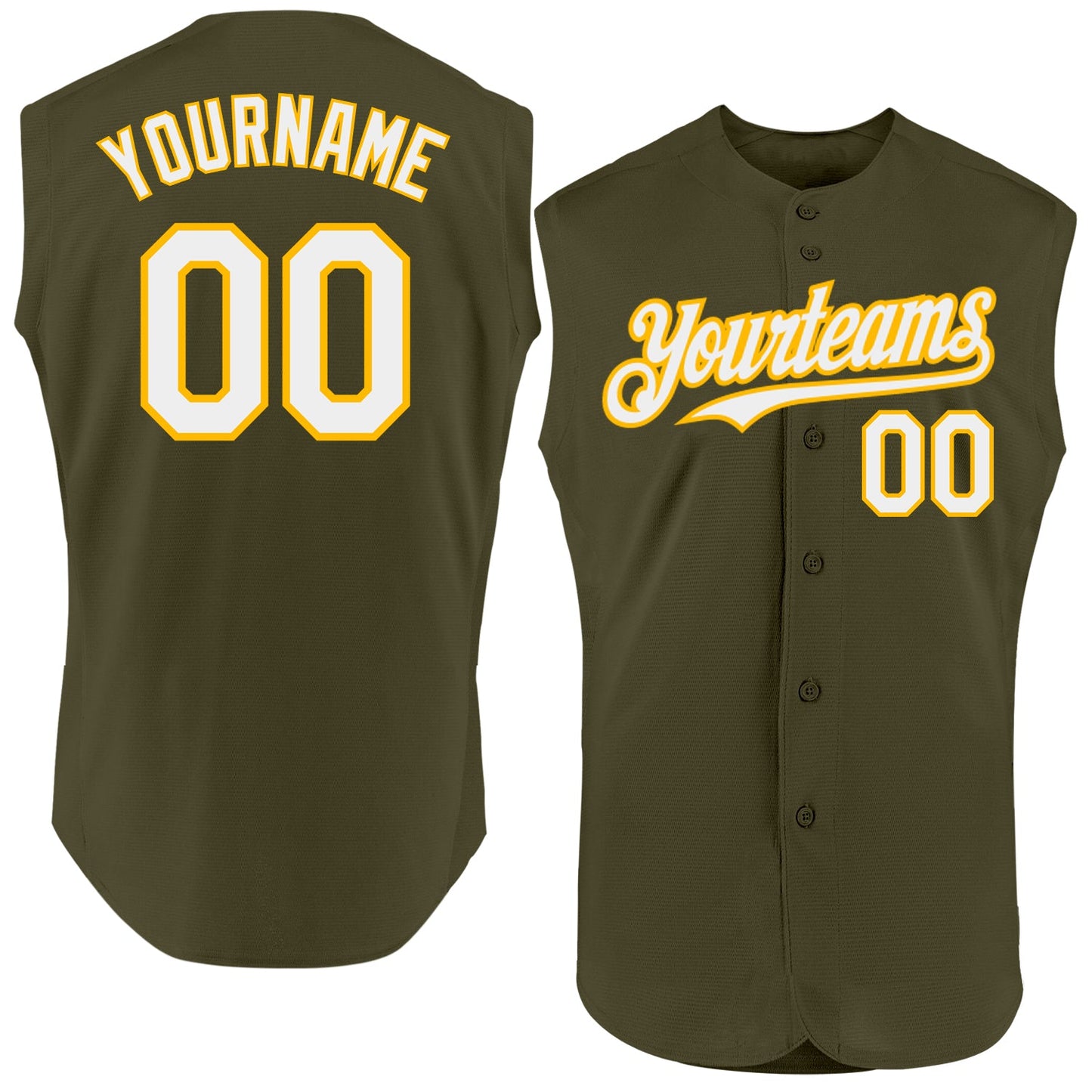 Custom Olive White-Gold Authentic Sleeveless Salute To Service Baseball Jersey - Main View