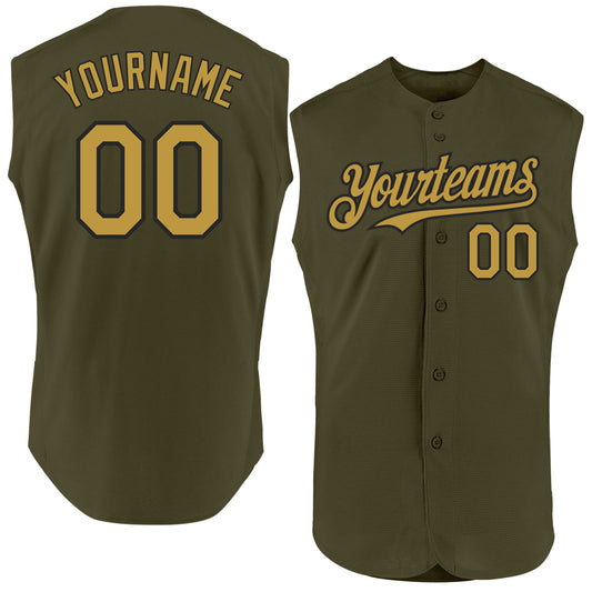 Custom Olive Old Gold-Black Authentic Sleeveless Salute To Service Baseball Jersey - Main View