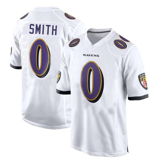 B.Ravens #0 Roquan Smith WHITE Alternate Game Player Jersey Stitched American Football Jerseys - Main View