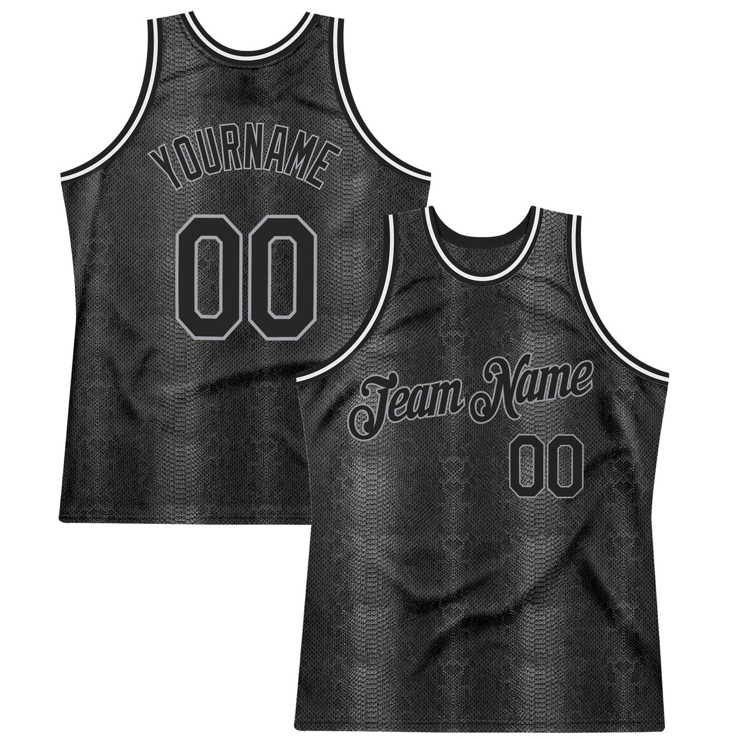Custom Black Snakeskin Black-Gray 3D Pattern Design Authentic Basketball Jersey - Main View