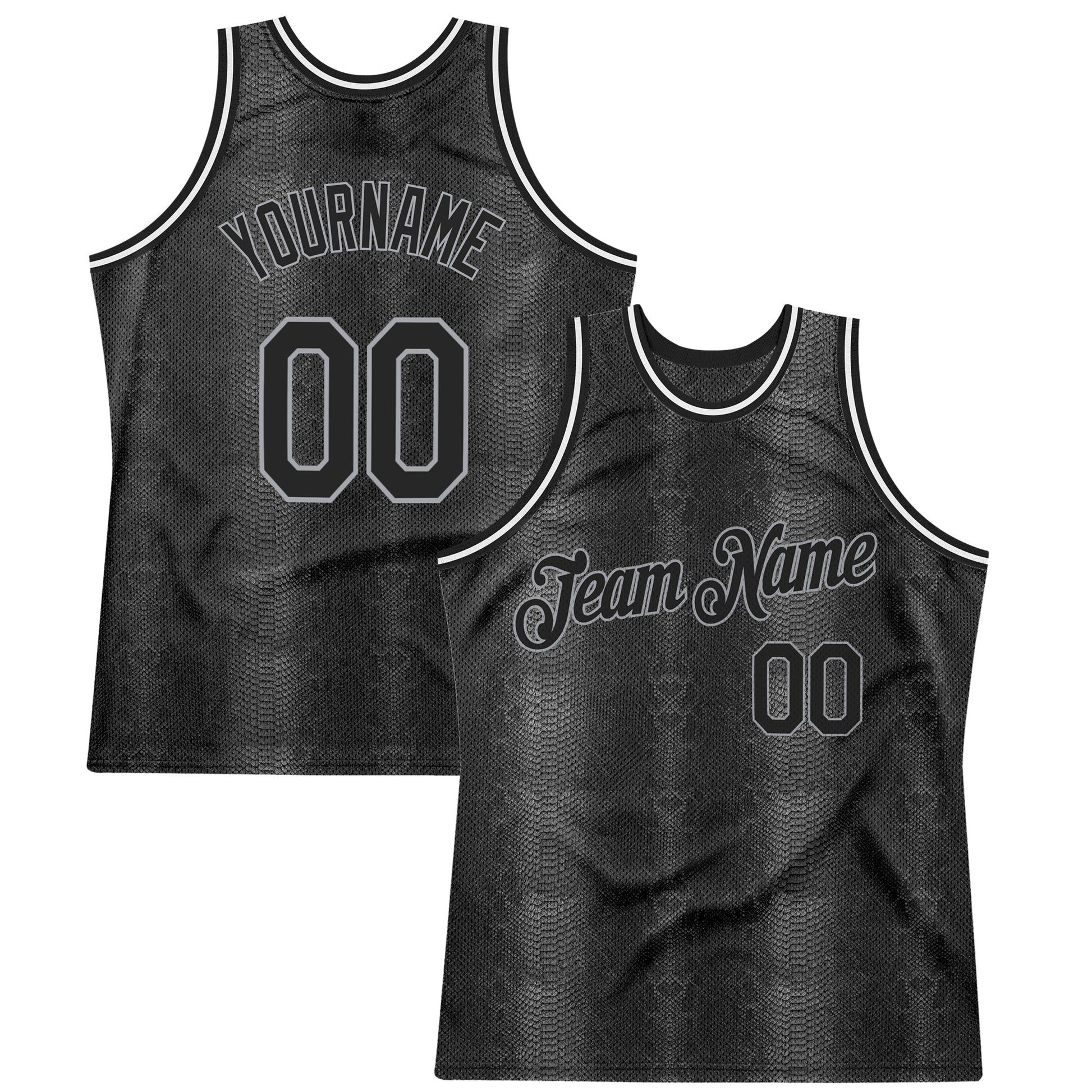 Custom Black Snakeskin Black-Gray 3D Pattern Design Authentic Basketball Jersey - Main View