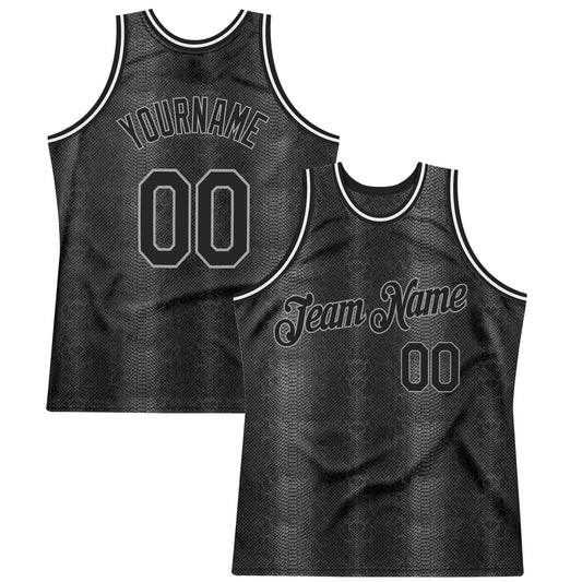 Custom Black Snakeskin Black-Gray 3D Pattern Design Authentic Basketball Jersey - Main View