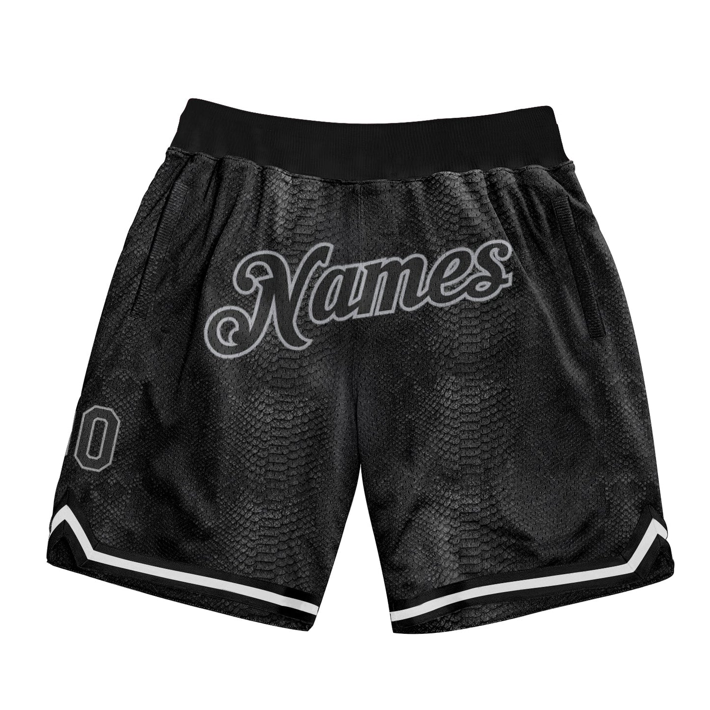Custom Black Snakeskin Black-Gray 3D Pattern Design Authentic Basketball Shorts - Main View