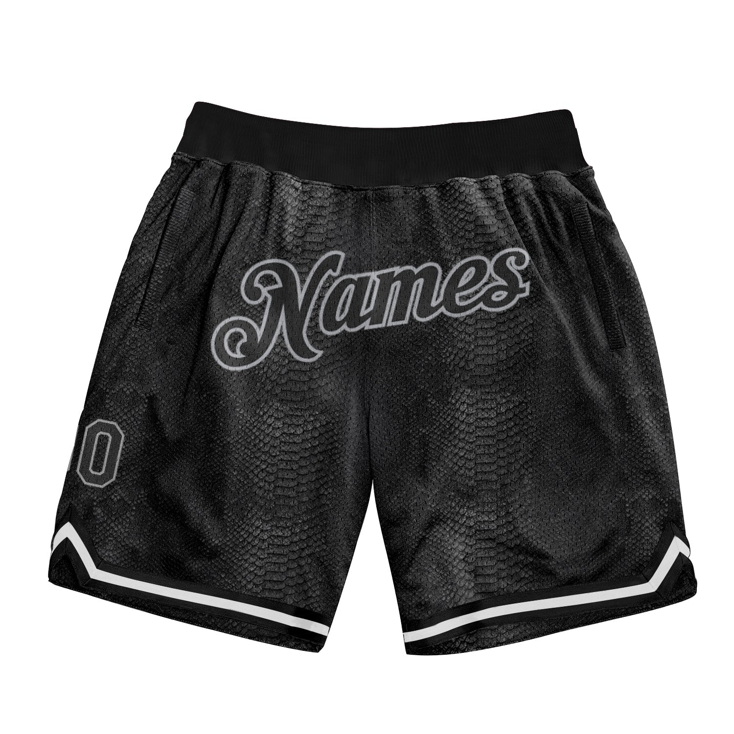 Custom Black Snakeskin Black-Gray 3D Pattern Design Authentic Basketball Shorts - Main View