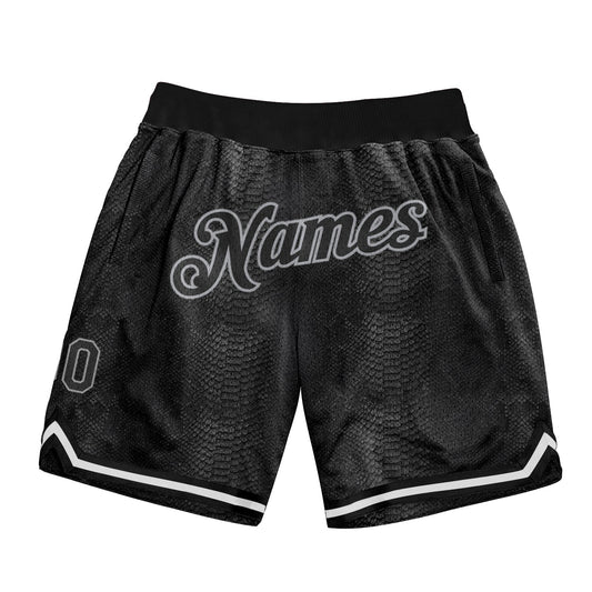 Custom Black Snakeskin Black-Gray 3D Pattern Design Authentic Basketball Shorts - Main View