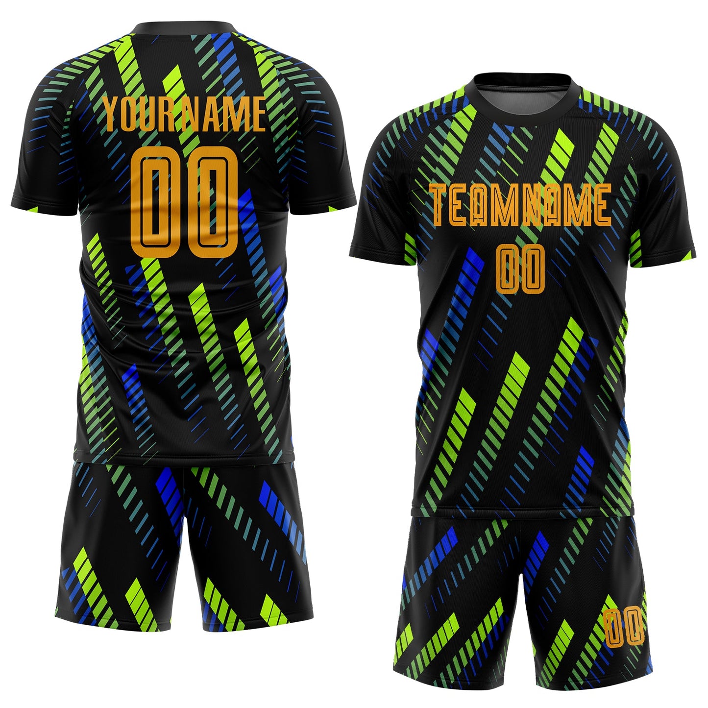 Custom Black Gold-Neon Green Sublimation Soccer Uniform Jersey view 2