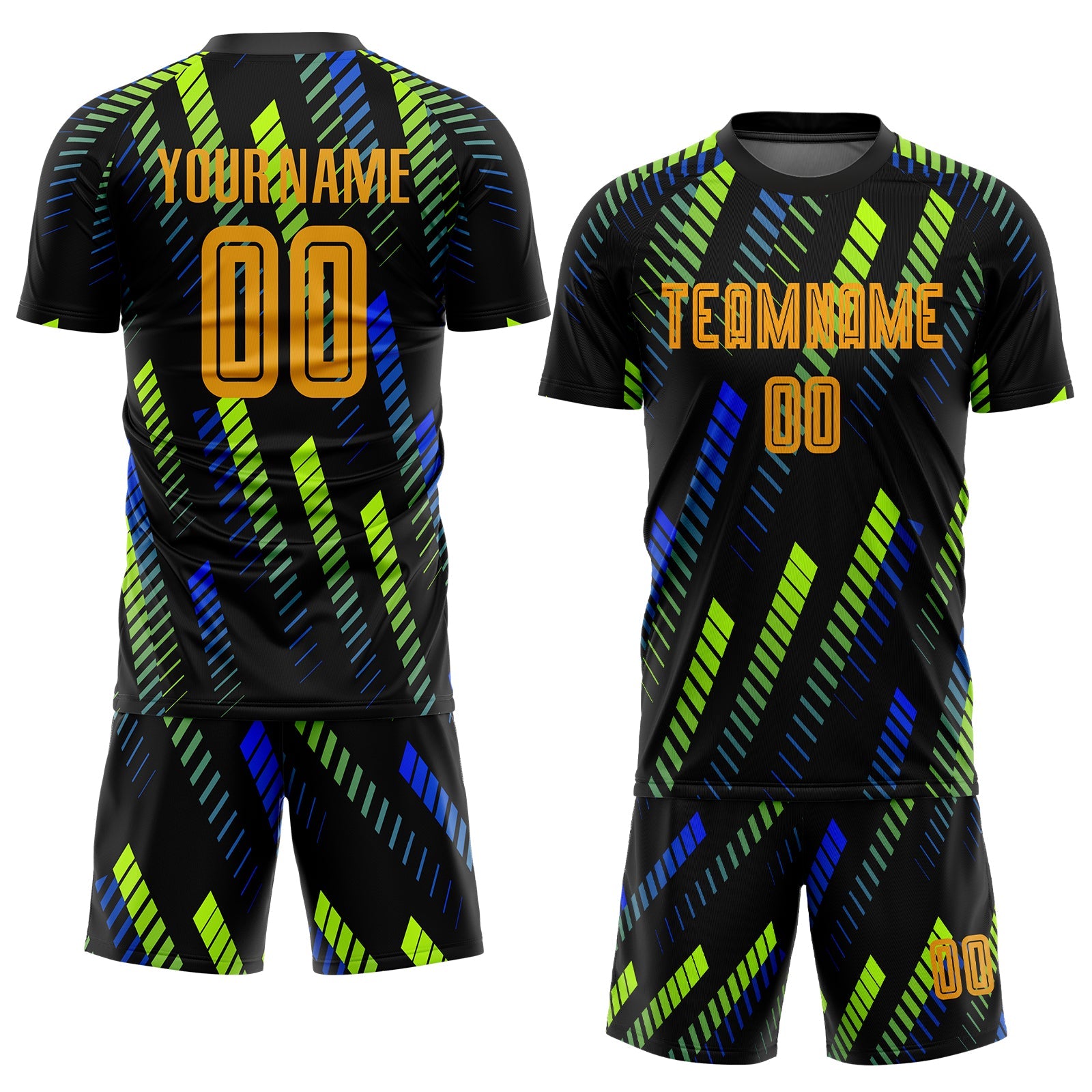 Custom Black Gold-Neon Green Sublimation Soccer Uniform Jersey view 2