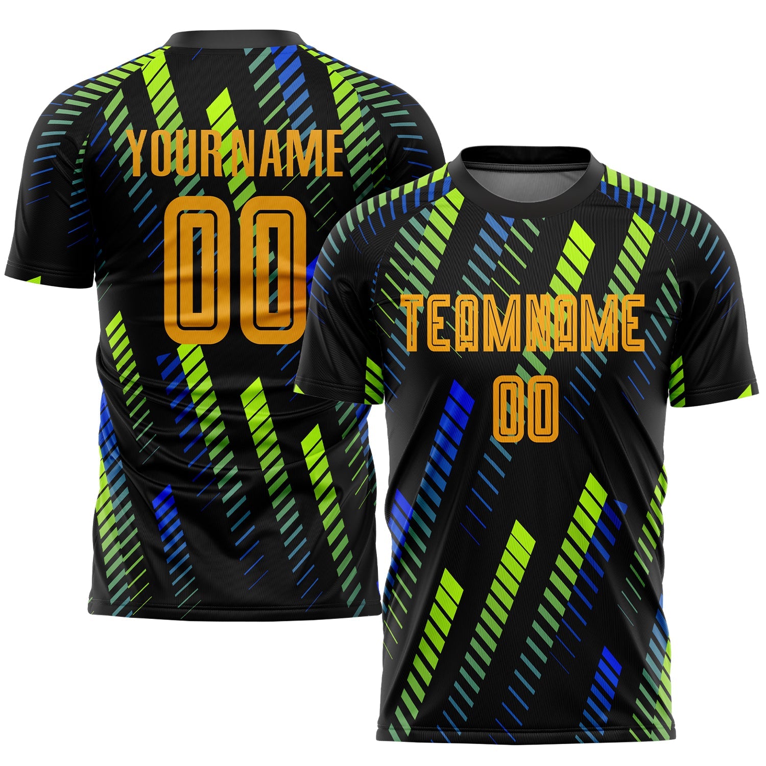 Custom Black Gold-Neon Green Sublimation Soccer Uniform Jersey - Main View