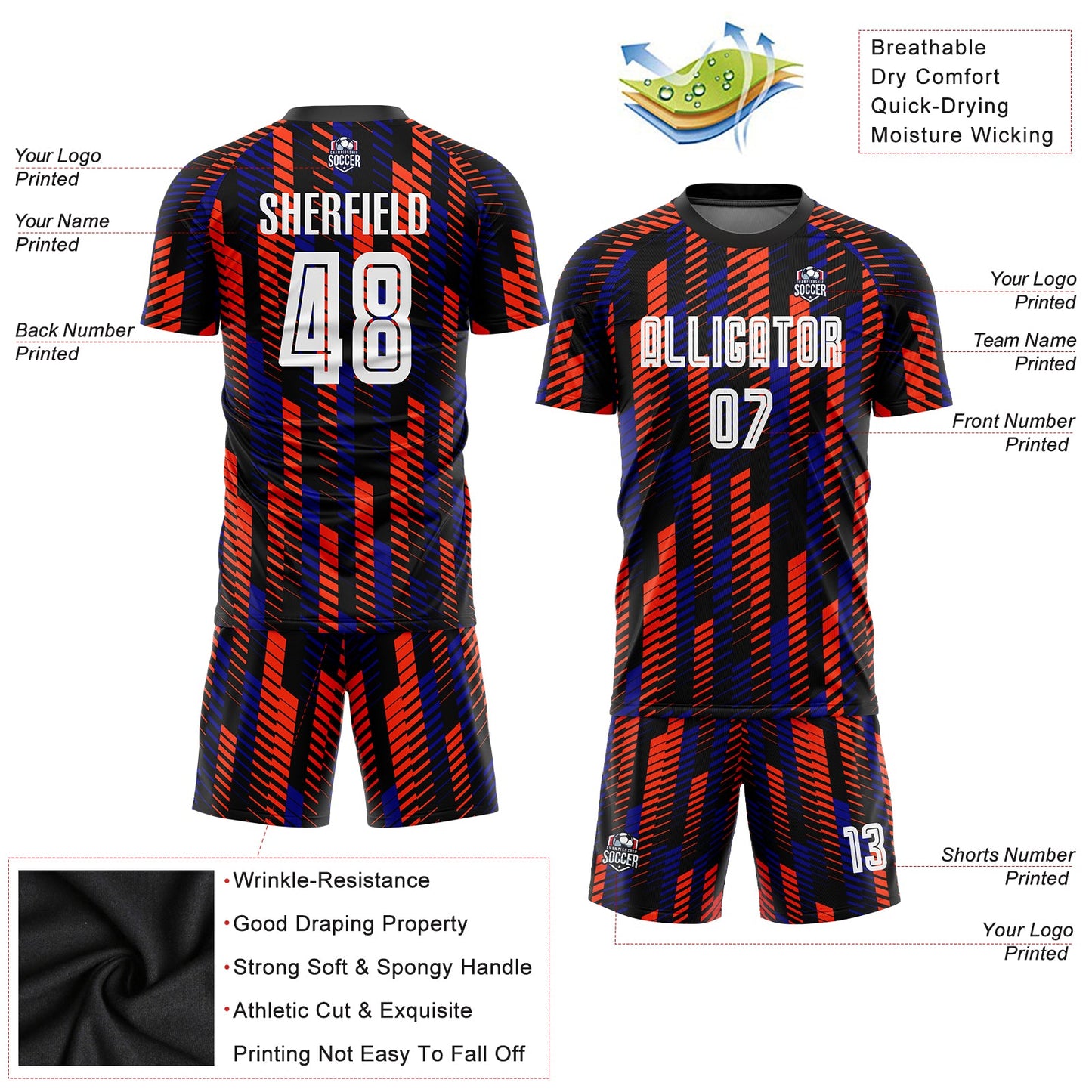 Custom Black White-Orange Sublimation Soccer Uniform Jersey view 3