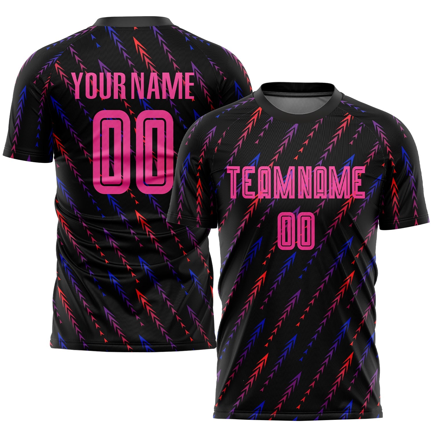 Custom Black Pink-Orange Sublimation Soccer Uniform Jersey - Main View