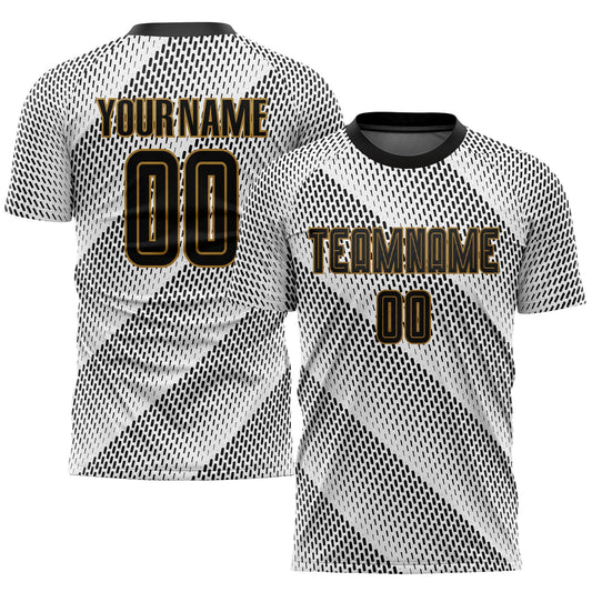 Custom White Black-Old Gold Sublimation Soccer Uniform Jersey - Main View
