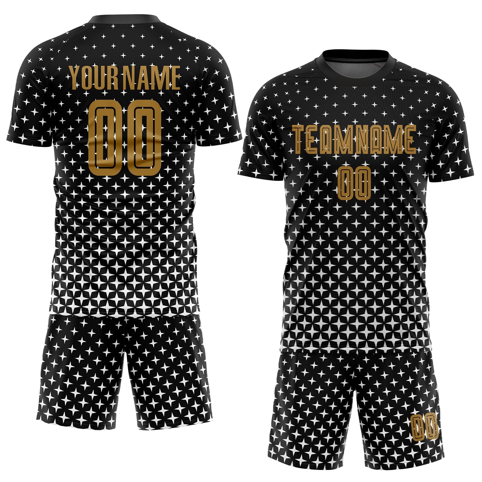 Custom Black Old Gold-White Sublimation Soccer Uniform Jersey view 2
