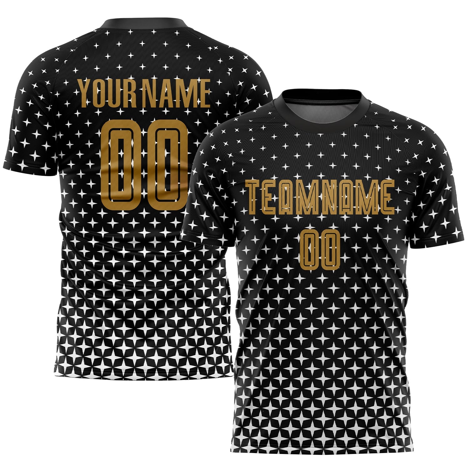 Custom Black Old Gold-White Sublimation Soccer Uniform Jersey - Main View