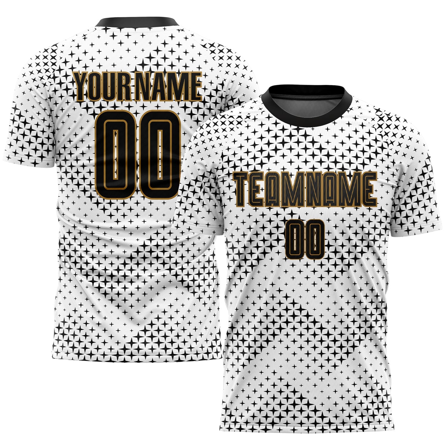 Custom White Black-Old Gold Sublimation Soccer Uniform Jersey - Main View