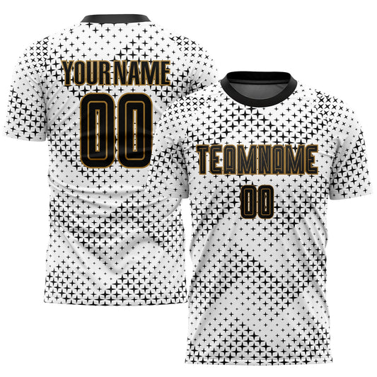 Custom White Black-Old Gold Sublimation Soccer Uniform Jersey - Main View