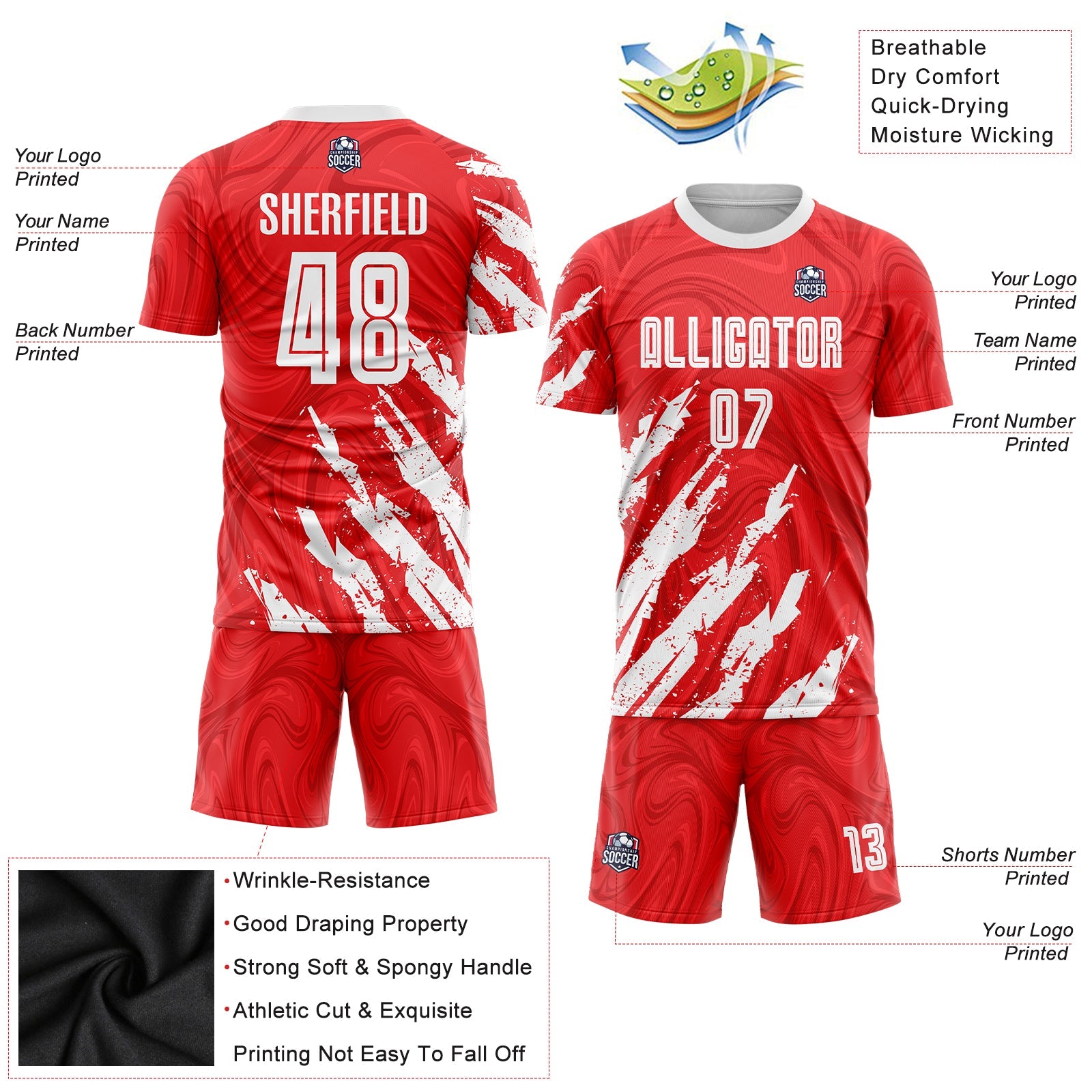 Custom Red White Sublimation Soccer Uniform Jersey view 5
