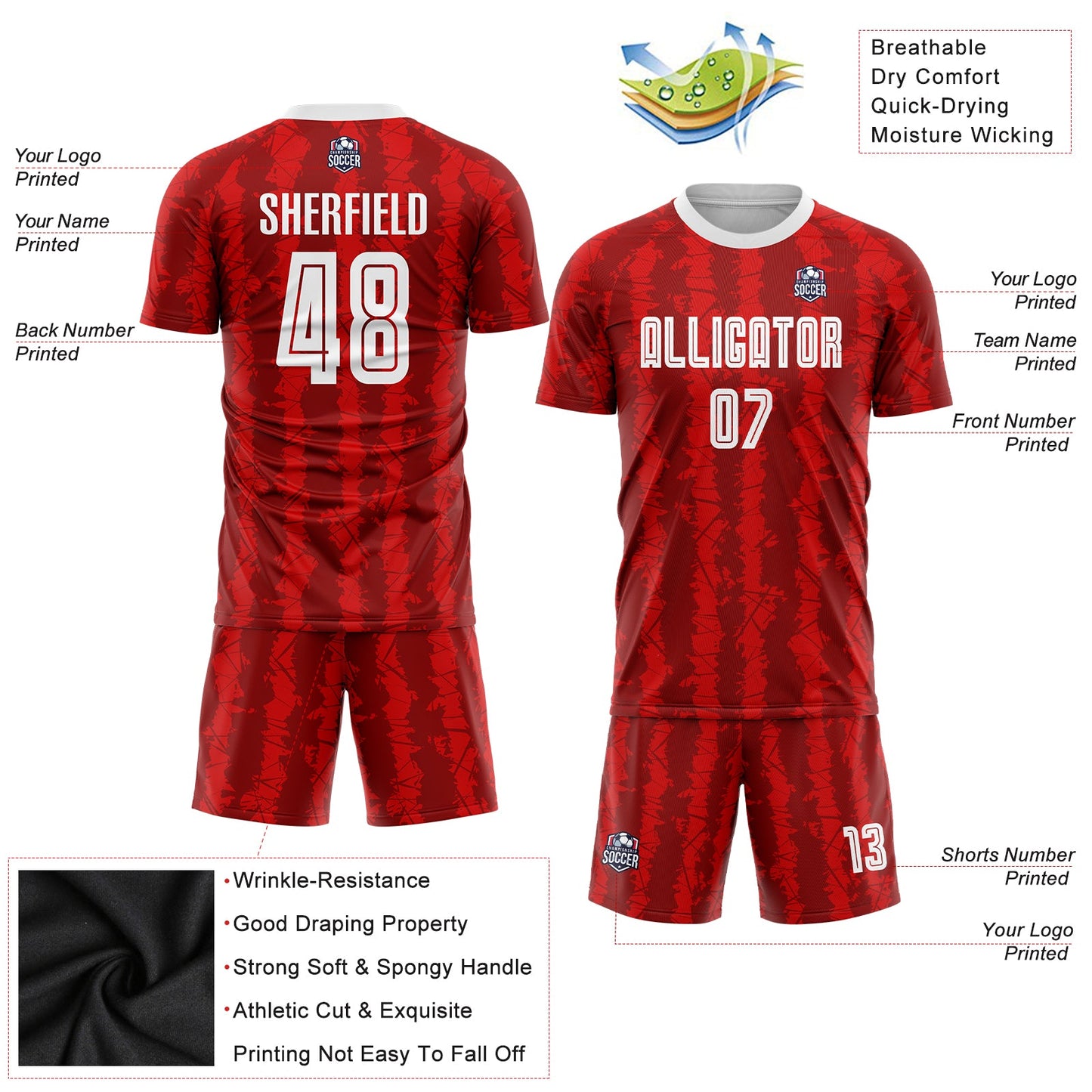 Custom Red White-Black Sublimation Soccer Uniform Jersey view 3
