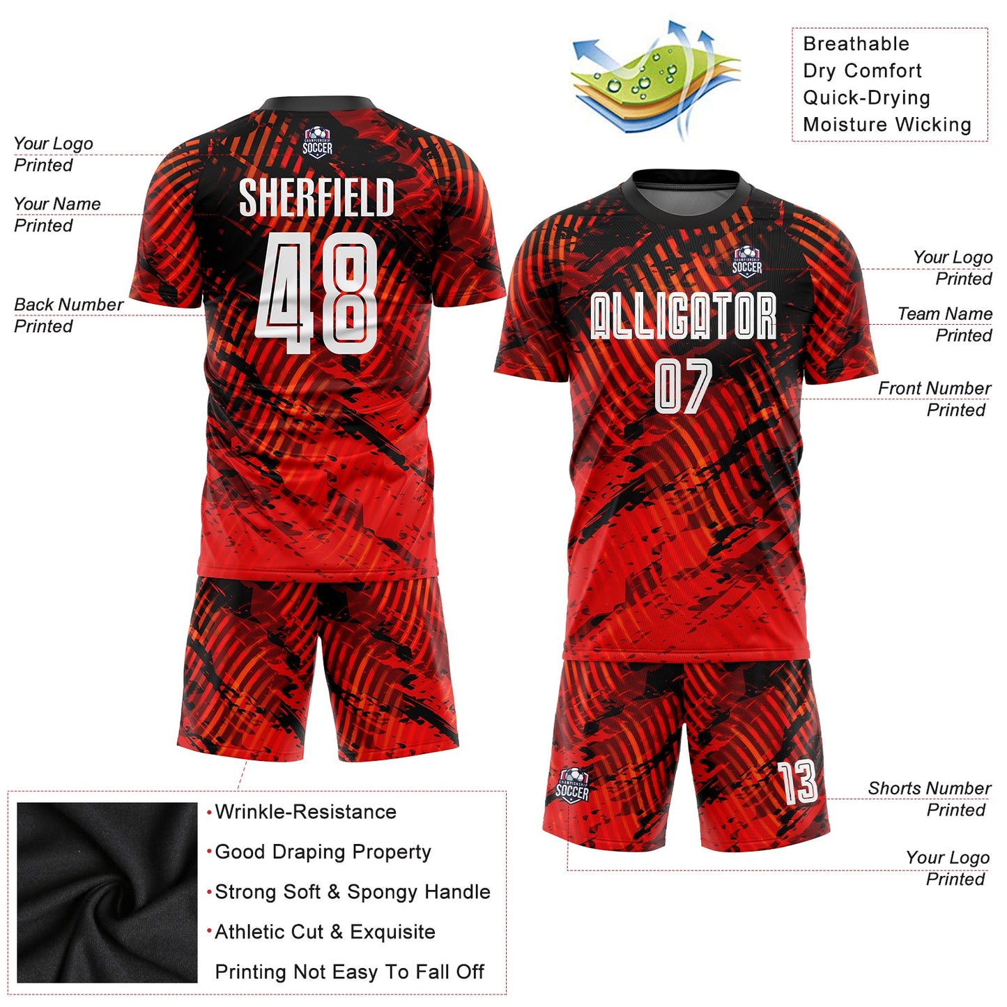 Custom Red White-Black Sublimation Soccer Uniform Jersey view 5